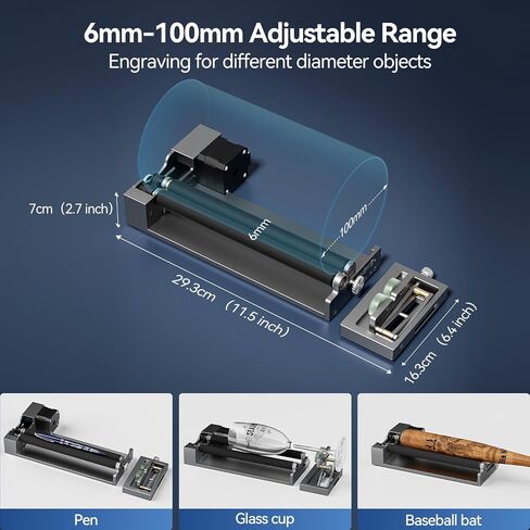 ARot5 Rotary Roller, Y-axis Rotary Roller 360° Rotation Perfect for Engraving Cylindrical Objects, Cups, Bottles, Pens, Adjustable 6-100mm, Only Compatible with Woxcker Engraver (L8 L2 JL7) in Kuwait