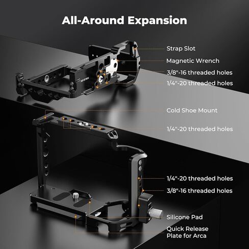 K&F CONCEPT Camera Cage Compatible with Sony ZV-E1 | Lightweight Design, with 1/4"-20 Threaded Hole, 3/8"-16 Threaded Hole, Quick Release Plate for Arca, Built-in Rubber Pad-CS02 in Kuwait
