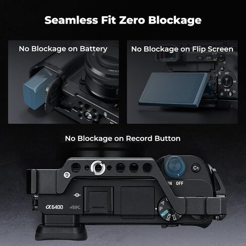 K&F CONCEPT Camera Cage Compatible with Sony Alpha 6500/6400/6300/6000 | Lightweight Design, with 1/4"-20 Threaded Hole, 3/8"-16 Threaded Hole, Quick Release Plate for Arca, Built-in Rubber Pad-CS04 in Kuwait