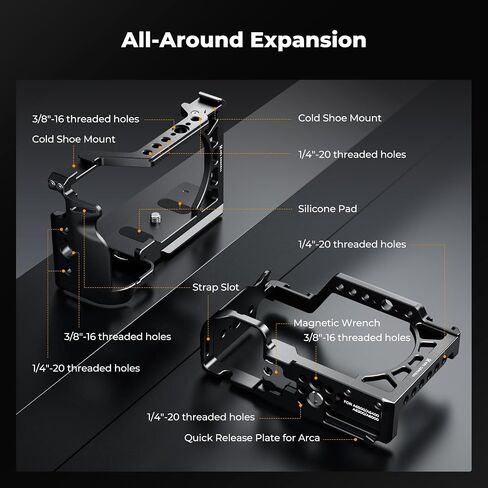 K&F CONCEPT Camera Cage Compatible with Sony Alpha 6500/6400/6300/6000 | Lightweight Design, with 1/4"-20 Threaded Hole, 3/8"-16 Threaded Hole, Quick Release Plate for Arca, Built-in Rubber Pad-CS04 in Kuwait