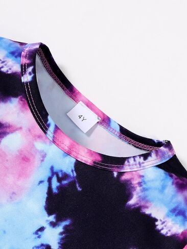 Girls' 2 Piece Tie Dye Outfit – Kids Short Sleeve Crop Top + Pocket Shorts Set for 4–7 Years Old in Kuwait