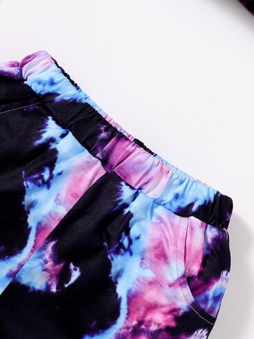 Girls' 2 Piece Tie Dye Outfit – Kids Short Sleeve Crop Top + Pocket Shorts Set for 4–7 Years Old in Kuwait