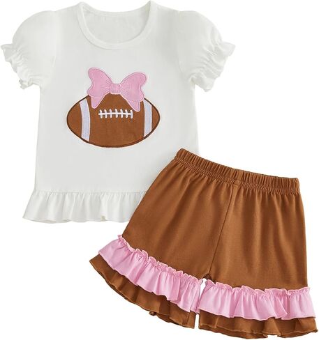 Toddler Baby Girl Baseball/Soccer/Football Outfits Ruffle Shirt Dress Top Plaid Shorts Set Infant Summer Clothes in Kuwait