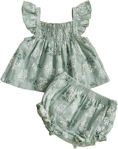 Hulpvktsgiq Infant Baby Girl Summer Clothes Cute Printed Ruffle Dress Top Shorts Set Toddler Shirt Bloomers Princess Outfit in Kuwait