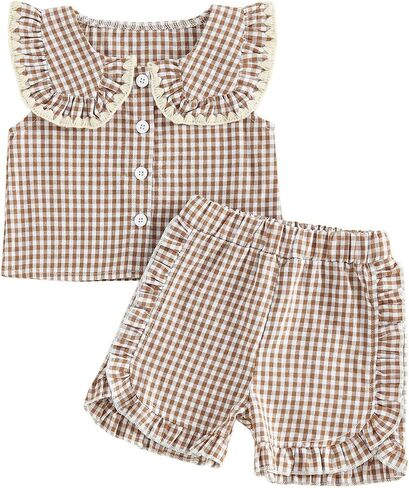 Toddler little Baby Girl Summer Clothes Ruffled Sleeve T-Shirt Shorts Set Infant Girl Outfit 6 12 18 Month 2T 3T 4T in Kuwait