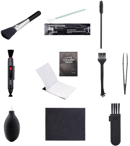 Camera Lens Cleaning Kit, 10Pcs, Optical Len Clean Tools | Lens Brush Pen, Air Blower, Microfiber Cleaning Cloth, Soft Brush, For Sony Canon Nikon Pentax Sony DSLR in Kuwait