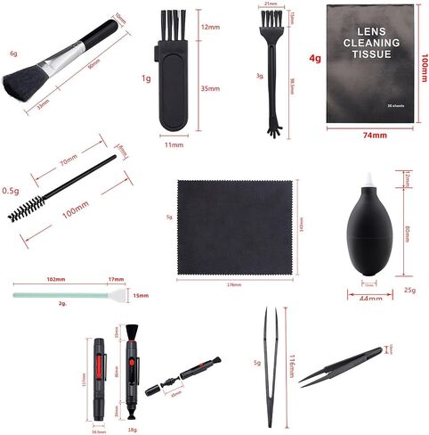Camera Lens Cleaning Kit, 10Pcs, Optical Len Clean Tools | Lens Brush Pen, Air Blower, Microfiber Cleaning Cloth, Soft Brush, For Sony Canon Nikon Pentax Sony DSLR in Kuwait