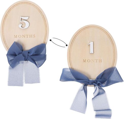 Wooden Baby Birth Announcement Sign with Numbers, Blue Ribbon and Stand | 3D Flowers Photo Prop, Milestone Wooden Circles, Baby Monthly Milestone Sign for Baby Pregnancy Growth Photo Prop in Kuwait