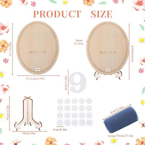 Wooden Baby Birth Announcement Sign with Numbers, Blue Ribbon and Stand | 3D Flowers Photo Prop, Milestone Wooden Circles, Baby Monthly Milestone Sign for Baby Pregnancy Growth Photo Prop in Kuwait