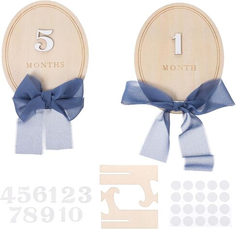 Wooden Baby Birth Announcement Sign with Numbers, Blue Ribbon and Stand | 3D Flowers Photo Prop, Milestone Wooden Circles, Baby Monthly Milestone Sign for Baby Pregnancy Growth Photo Prop in Kuwait