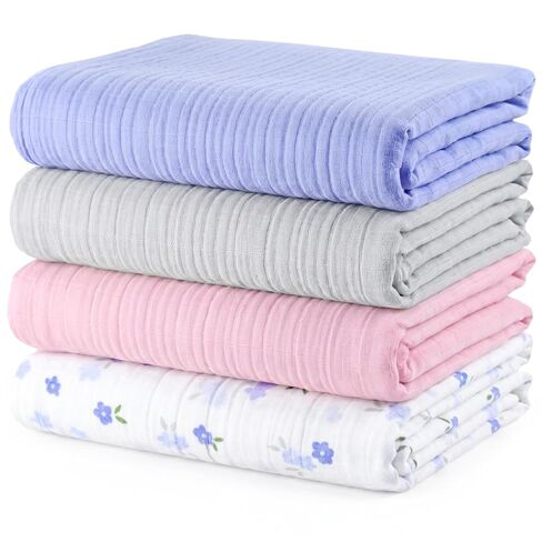 Muslin Swaddle Blankets for Newborns, Pack of 3 | 47" x 47", 100% Organic Cotton, Multipurpose, Ultra Soft & Breathable Receiving Blanket, Swaddle Wrap for Baby Boys & Girls in Kuwait