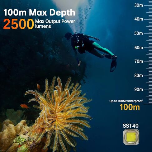 V21 Super Bright 2500 Lumen Dive Light - IP68 Waterproof Underwater Flashlight with 3 Adjustable Beams (Spot/Flood/Wide), for Scuba Diving, Night Diving, Underwater Photography & Macro Video in Kuwait