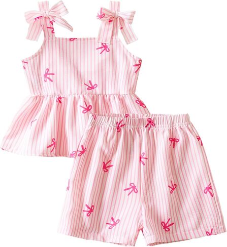 TTYAOVO Baby Girls 2 Piece Summer Outfit Top and Shorts Set Infant Birthday Party Clothes 9-36M in Kuwait