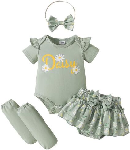 Baby Girl Clothes Newborn Girl Outfits Bodysuit Summer Short 4 Pieces Set Infant Apparel Baby Shower Gifts in Kuwait