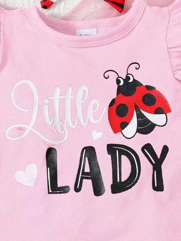 Baby Girl Summer Outfits Ladybug Clothes 3Pcs Set Ruffle Sleeveless Top Shorts & Headband for 6 Months - 3 Years Old in Kuwait