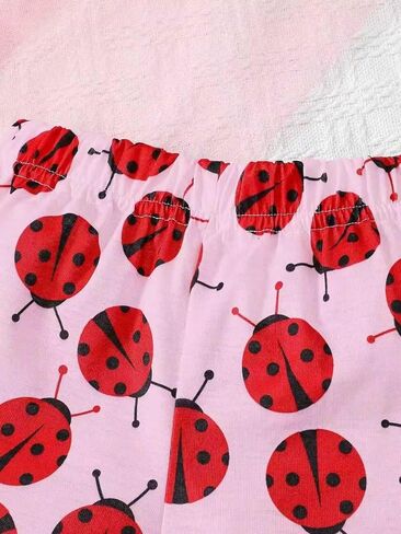Baby Girl Summer Outfits Ladybug Clothes 3Pcs Set Ruffle Sleeveless Top Shorts & Headband for 6 Months - 3 Years Old in Kuwait