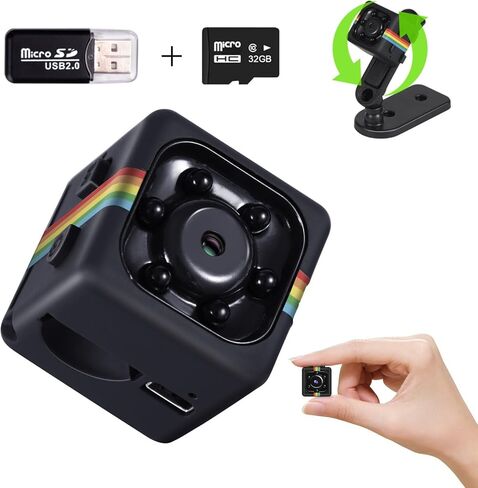 No WiFi Security Camera, 1080P Mini Camera, Built-in 32GB TF Card,Photoshoot, 360° Rotating Bracket, Night Vision, Small Cameras for Home/Cycling/Camping/Travel/Indoor Outdoor Security in Kuwait