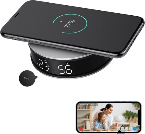 Clock Hidden Camera 1080P HD - 2.4G WiFi Hidden Camera Wireless Charger with Night Vision, Motion Detection & 110° Wide View, Wireless Security Camera for Home Baby Monitoring/Office/Store in Kuwait