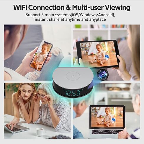 Clock Hidden Camera 1080P HD - 2.4G WiFi Hidden Camera Wireless Charger with Night Vision, Motion Detection & 110° Wide View, Wireless Security Camera for Home Baby Monitoring/Office/Store in Kuwait