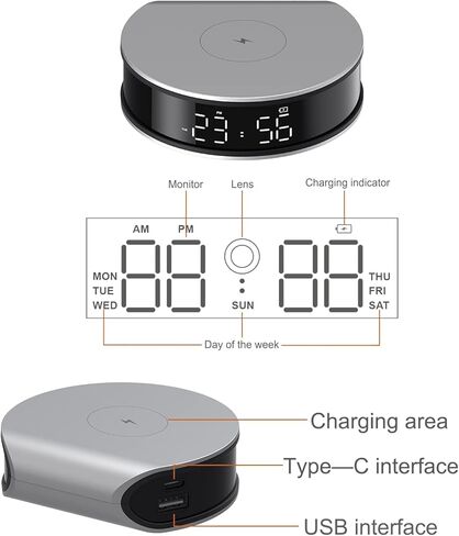 Clock Hidden Camera 1080P HD - 2.4G WiFi Hidden Camera Wireless Charger with Night Vision, Motion Detection & 110° Wide View, Wireless Security Camera for Home Baby Monitoring/Office/Store in Kuwait