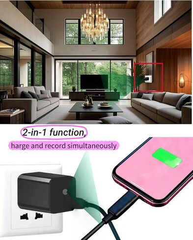 Camera Charger, 64GB Full HD 1080P Nanny Camera with Motion Detection, No Need for WiFi in Kuwait