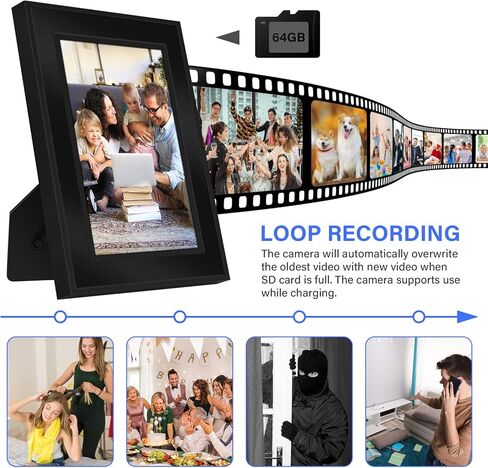 Security Camera, Hidden Camera Frame, 1080P Spy Camera with Photo Frame, No WiFi Nanny Cam Loop Recording for Indoor Surveillance in Kuwait
