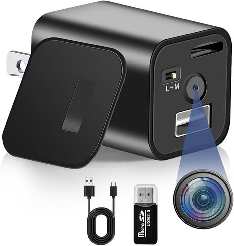 Security Camera, Hidden Spy Camera with USB Charger, 1080P Nanny Cam | Mini Body Camera, No WiFi for Baby Pet Elderly Indoor Surveillance in Kuwait