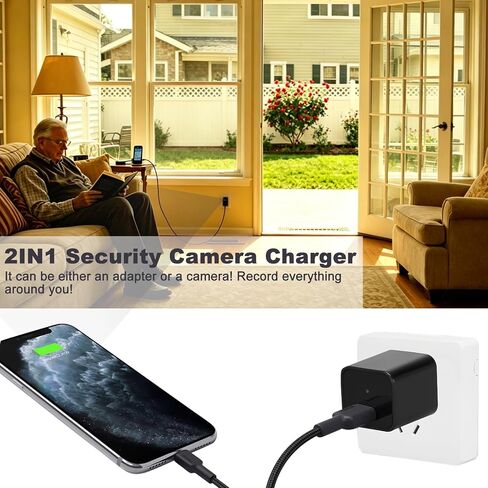 Security Camera, Hidden Spy Camera with USB Charger, 1080P Nanny Cam | Mini Body Camera, No WiFi for Baby Pet Elderly Indoor Surveillance in Kuwait