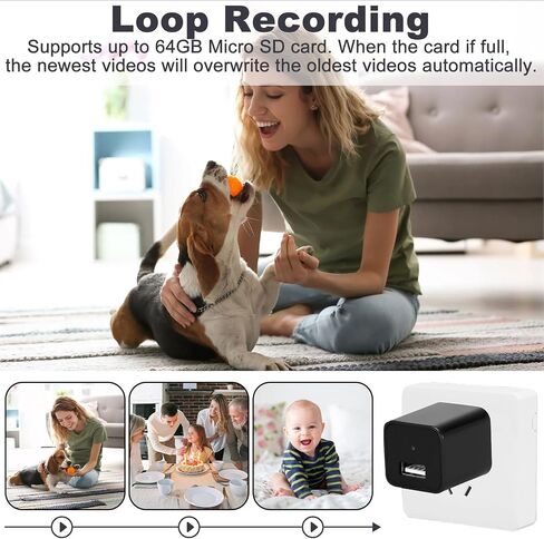 Security Camera, Hidden Spy Camera with USB Charger, 1080P Nanny Cam | Mini Body Camera, No WiFi for Baby Pet Elderly Indoor Surveillance in Kuwait