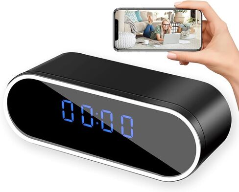 WiFi Hidden Spy Camera Clock, HD 1080P Wireless Indoor Hidden Security Camera for Home, Battery Powered Bedroom Hidden Spy Nanny Camera with Motion Detection and Night Vision in Kuwait