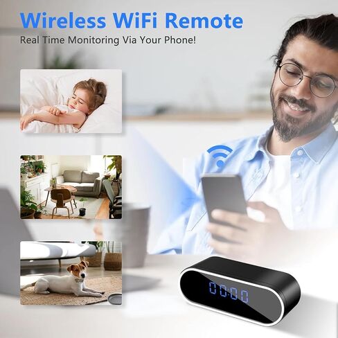 WiFi Hidden Spy Camera Clock, HD 1080P Wireless Indoor Hidden Security Camera for Home, Battery Powered Bedroom Hidden Spy Nanny Camera with Motion Detection and Night Vision in Kuwait