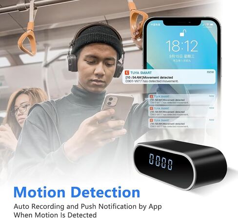 WiFi Hidden Spy Camera Clock, HD 1080P Wireless Indoor Hidden Security Camera for Home, Battery Powered Bedroom Hidden Spy Nanny Camera with Motion Detection and Night Vision in Kuwait