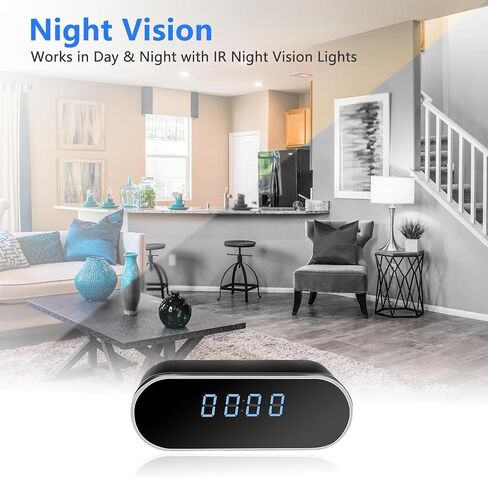 WiFi Hidden Spy Camera Clock, HD 1080P Wireless Indoor Hidden Security Camera for Home, Battery Powered Bedroom Hidden Spy Nanny Camera with Motion Detection and Night Vision in Kuwait