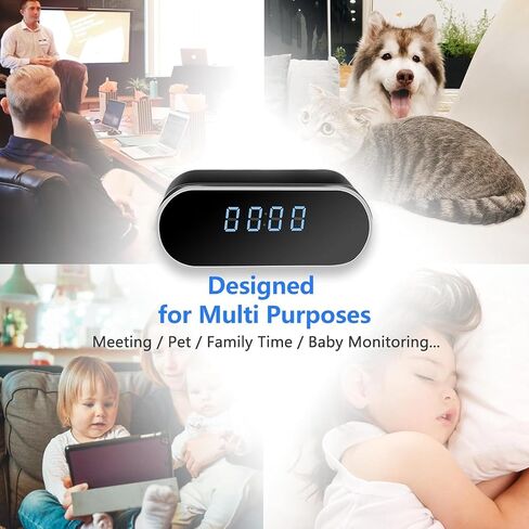 WiFi Hidden Spy Camera Clock, HD 1080P Wireless Indoor Hidden Security Camera for Home, Battery Powered Bedroom Hidden Spy Nanny Camera with Motion Detection and Night Vision in Kuwait