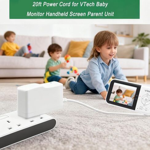 20FT Power Cord Charger for VTech VM901 VM919HD VM919-2HD VM819 VM819-2 PU Baby Monitor Unit, 5V Extra Long Power Cable Replacement,Round-Pin Power Adapter (NOT for Baby Unit Camera) in Kuwait