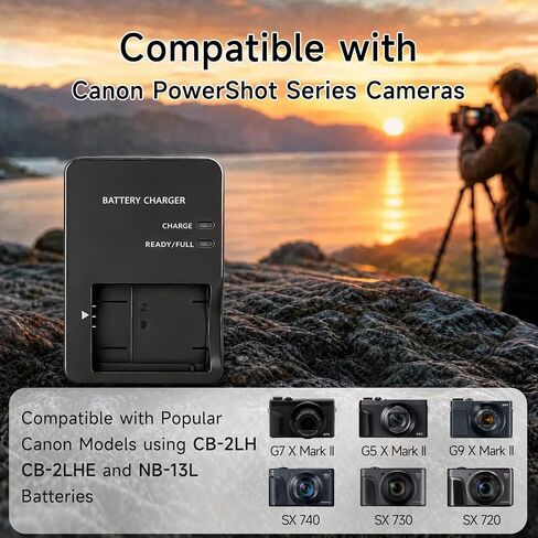 CB-2LH CB-2LHE Charger for NB-13L, Quick Wall Charger Compatible with Canon PowerShot G7 X Mark II, G7 X Mark III, G5 X Mark II, G9 X Mark II, SX740, SX730, SX720, SX620 HS, G1 X Mark III in Kuwait