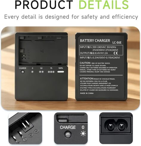LP-E6 LP-E6N LC-E6 Charger Replacement for Canon EOS R5 R6 5D IV R7 | Replacement for LC-E6 LC-E6E, Compatible with Canon EOS R5 R6 Mark II R7 R5C, 5D Mark IV III 6D 90D 80D in Kuwait