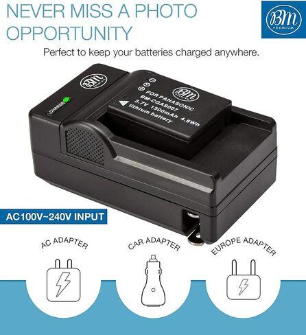 BM Premium CGA-S007 Battery and Charger for Panasonic DMC-TZ1, DMC-TZ2, DMC-TZ3, DMC-TZ4, DMC-TZ5, DMC-TZ11, DMC-TZ15, DMC-TZ50 Digital Camera in Kuwait