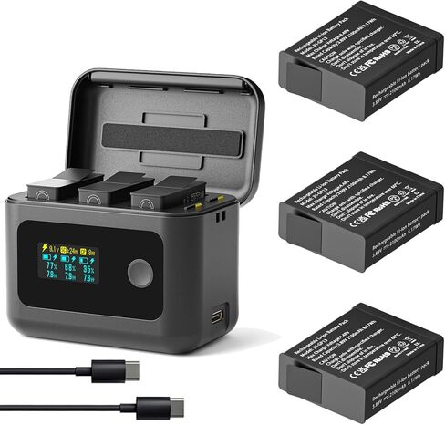 3-Pack Battery and Charger for GoPro Hero 13, 2100mAh Enduro Heo 13 Battery & 24W Triple Slot Smart PD Fast Charger Case Hub for Go Pro Hero 13 Accessories in Kuwait