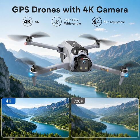 GPS Drones with Camera for Adults 4K EIS, Foldable 5G RC Camera Drones | with 4.5" TouchScreen, GPS Follow & Auto Return, Long Range Transmission Fishing Drone, 90 Mins Flight Time, Brushless Motor in Kuwait