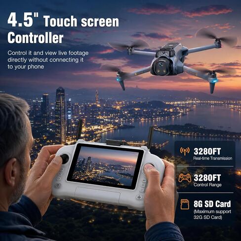 GPS Drones with Camera for Adults 4K EIS, Foldable 5G RC Camera Drones | with 4.5" TouchScreen, GPS Follow & Auto Return, Long Range Transmission Fishing Drone, 90 Mins Flight Time, Brushless Motor in Kuwait