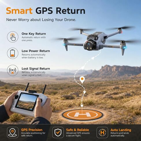 GPS Drones with Camera for Adults 4K EIS, Foldable 5G RC Camera Drones | with 4.5" TouchScreen, GPS Follow & Auto Return, Long Range Transmission Fishing Drone, 90 Mins Flight Time, Brushless Motor in Kuwait