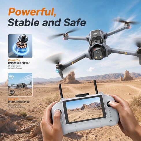 GPS Drones with Camera for Adults 4K EIS, Foldable 5G RC Camera Drones | with 4.5" TouchScreen, GPS Follow & Auto Return, Long Range Transmission Fishing Drone, 90 Mins Flight Time, Brushless Motor in Kuwait