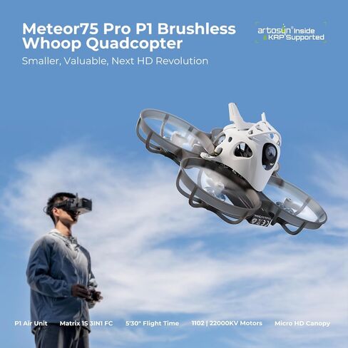 BETAFPV ELRS Meteor75 Pro P1 1S Brushless Quadcopter with 1080P P1 Air Unit HD VTX, Matrix 1S 3IN1 HD FC, 1102 22000KV Motor, 45mm 3-Blade Prop, for FPV Cinematic Fly Time Up to 5.5Min in Kuwait