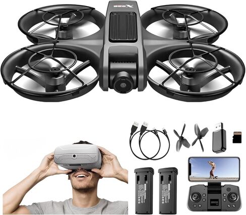Adult Drone with VR Goggles Headset, First-Person View, 1080P HD Camera for Beginners FPV Quadcopter, 360° Flip, Brushless Motor, Optical Flow Hovering, Speed Control, Propeller Guards, One-Key Takeoff/Landing, Remote Control Helicopter and Airplane for B in Kuwait