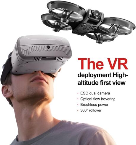 Adult Drone with VR Goggles Headset, First-Person View, 1080P HD Camera for Beginners FPV Quadcopter, 360° Flip, Brushless Motor, Optical Flow Hovering, Speed Control, Propeller Guards, One-Key Takeoff/Landing, Remote Control Helicopter and Airplane for B in Kuwait