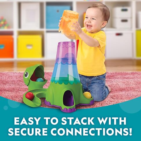 National Geographic Kids Dino Stacking Tower Ball Drop Toy for 1-3+ Year Old Boys and Girls – 2-Foot Tall Dinosaur Ball Drop Tower with Stacking Play, Toddler Cause-and-Effect Toy, Includes 3 Balls in Kuwait