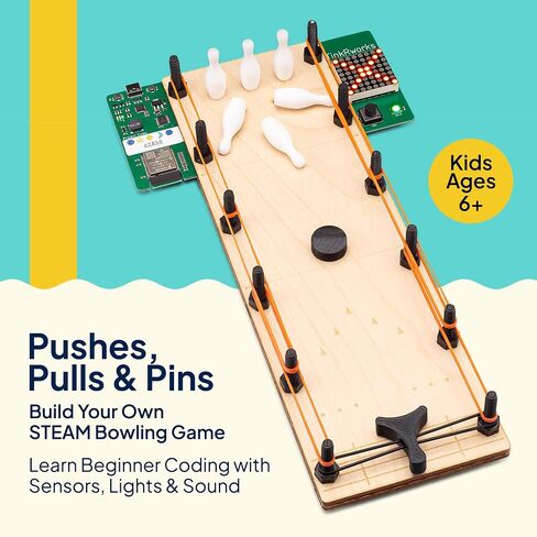 Pushes, Pulls & Pins: Build-Your-Own STEAM Bowling Game – DIY Forces & Motion STEM/STEAM Kit for Kids Ages 6+ | Learn Beginner Coding with Sensors, Lights & Sound | Fun STEM Gift for Boys & Girls in Kuwait