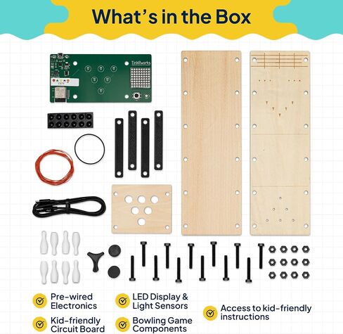 Pushes, Pulls & Pins: Build-Your-Own STEAM Bowling Game – DIY Forces & Motion STEM/STEAM Kit for Kids Ages 6+ | Learn Beginner Coding with Sensors, Lights & Sound | Fun STEM Gift for Boys & Girls in Kuwait