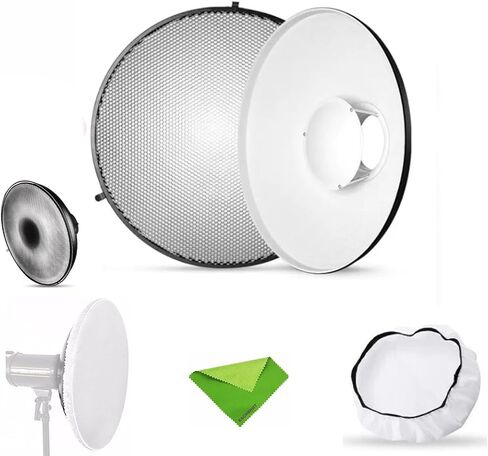 Godox 21.6inch/55cm White Beauty Dish Bowens Mount Reflector w/Honeycomb and White Diffuser, Light Modifier for Studio Strobe Flash Monolight for Godox SK400II-V, AD600Pro II, AD600BM II, MS300V in Kuwait
